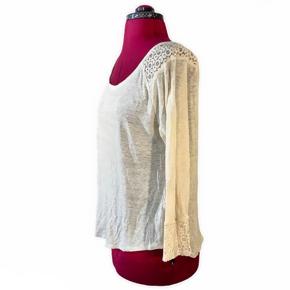🍀LUCKY BRAND Beige Long Sleeve w/Lace - Picture 3 of 9
